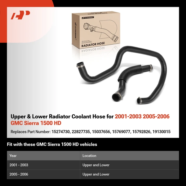 Upper & Lower Radiator Coolant Hose for 2001-2003 2005-2006 GMC Sierra 1500 HD