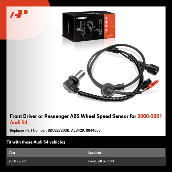 Front Driver or Passenger ABS Wheel Speed Sensor for 2000-2001 Audi S4