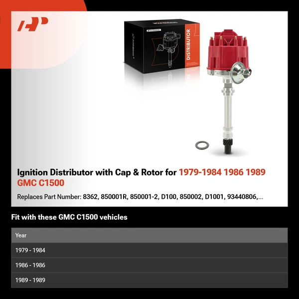 Ignition Distributor with Cap & Rotor for 1979-1984 1986 1989 GMC C1500