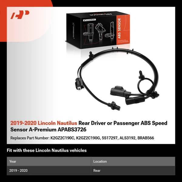 2019-2020 Lincoln Nautilus Rear Driver or Passenger ABS Speed Sensor A-Premium APABS3726