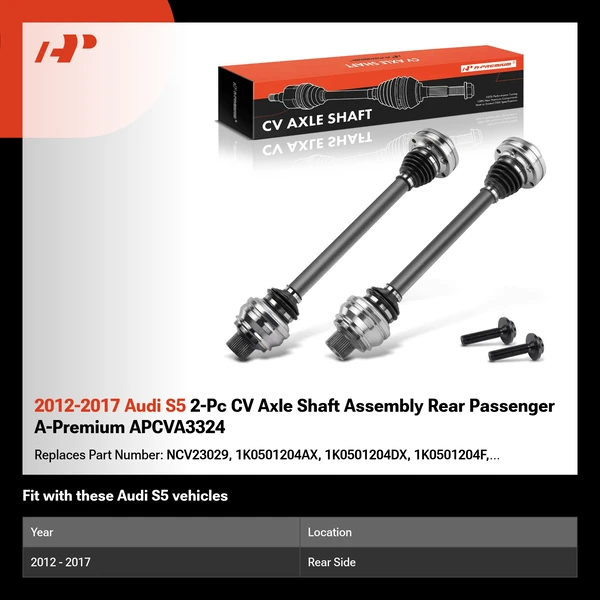 2012-2017 Audi S5 2-Pc CV Axle Shaft Assembly Rear Passenger A-Premium APCVA3324