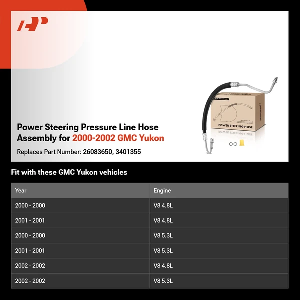 Power Steering Pressure Line Hose Assembly for 2000-2002 GMC Yukon