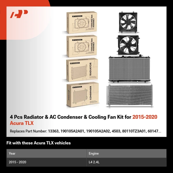 4 Pcs Radiator & AC Condenser & Cooling Fan Kit for 2015-2020 Acura TLX