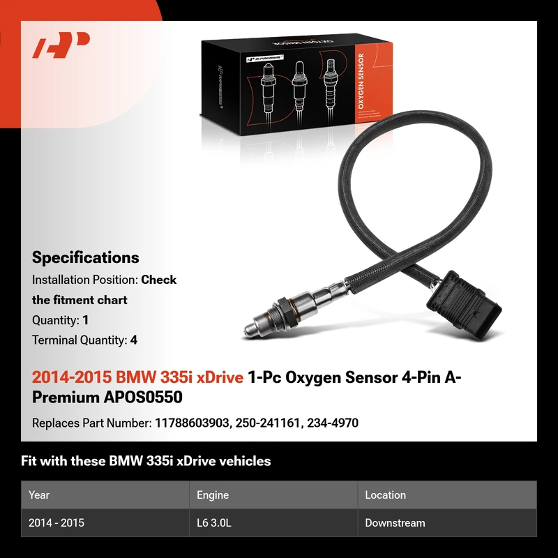 2014-2015 BMW 335i xDrive 1-Pc Oxygen Sensor 4-Pin A-Premium APOS0550