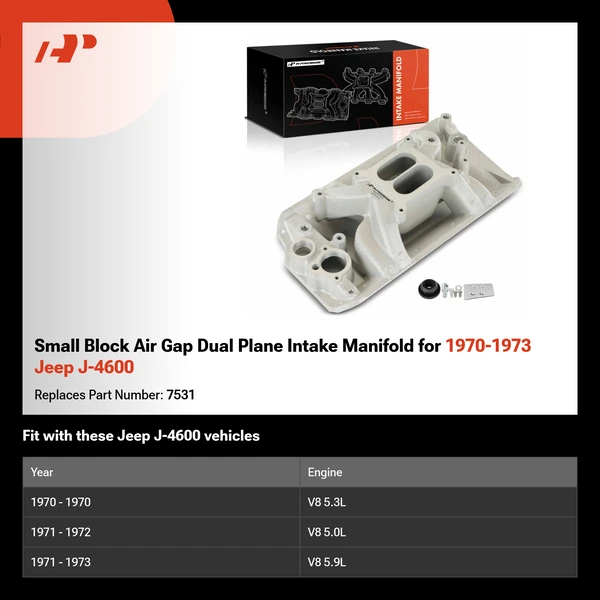 Small Block Air Gap Dual Plane Intake Manifold for 1970-1973 Jeep J-4600