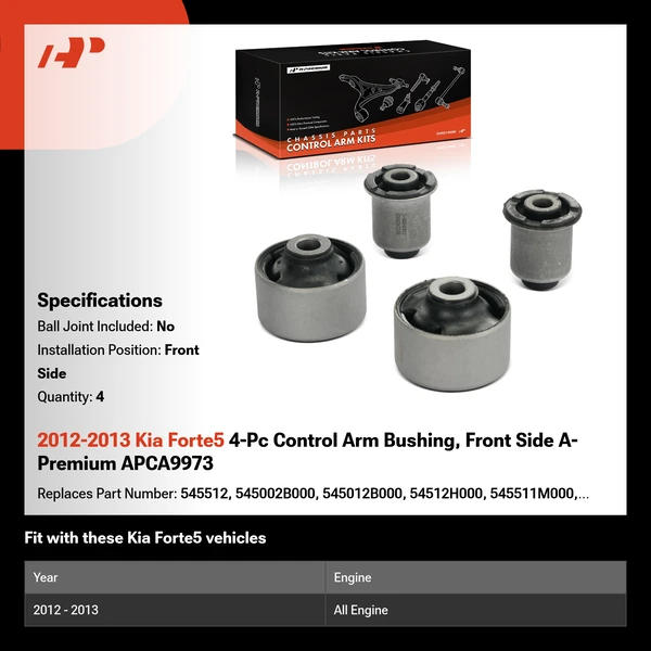2012-2013 Kia Forte5 4-Pc Control Arm Bushing, Front Side A-Premium APCA9973
