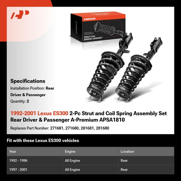 1992-2001 Lexus ES300 2-Pc Strut and Coil Spring Assembly Set Rear Driver & Passenger A-Premium APSA1810