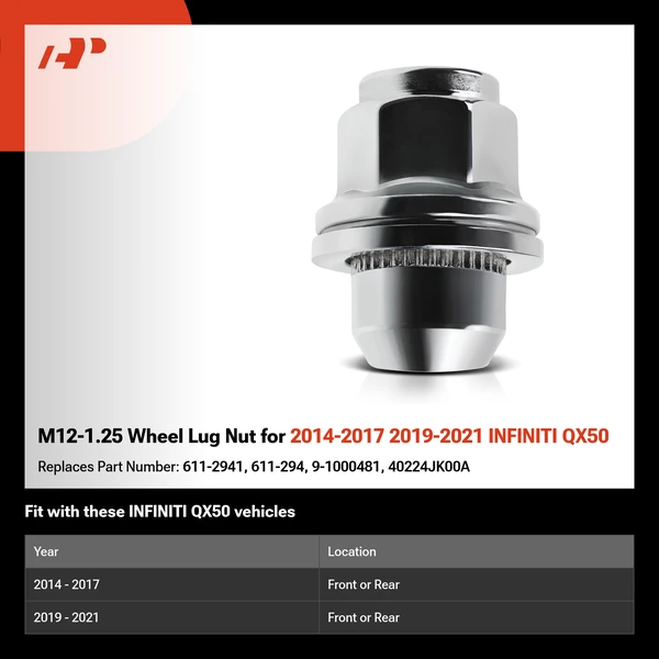 M12-1.25 Wheel Lug Nut for 2014-2017 2019-2021 INFINITI QX50
