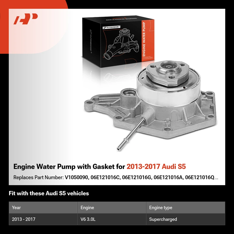 Engine Water Pump with Gasket for 2013-2017 Audi S5