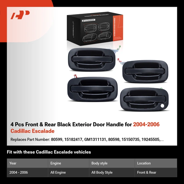 4 Pcs Front & Rear Black Exterior Door Handle for 2004-2006 Cadillac Escalade