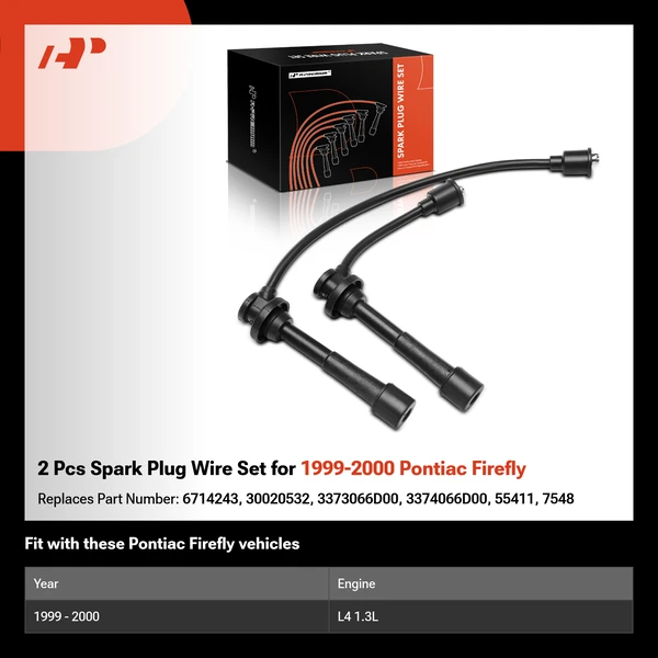 2 Pcs Spark Plug Wire Set for 1999-2000 Pontiac Firefly