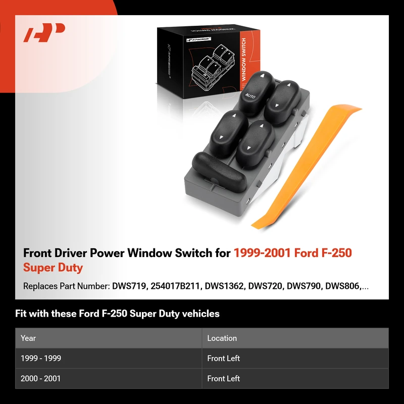 Front Driver Power Window Switch for 1999-2001 Ford F-250 Super Duty