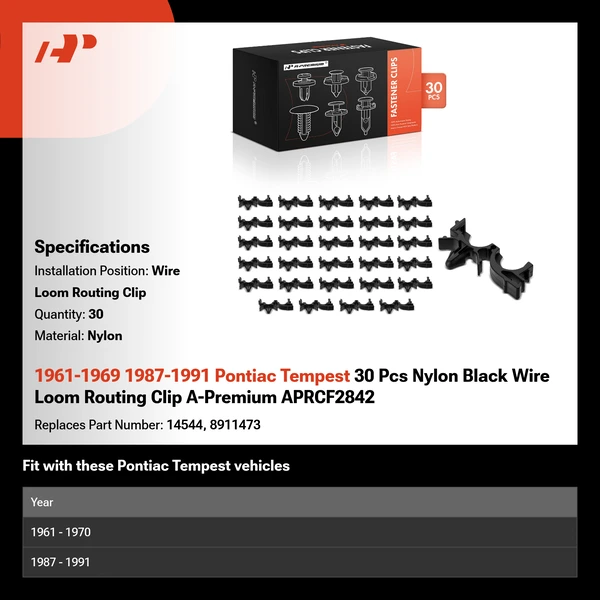 1961-1969 1987-1991 Pontiac Tempest 30 Pcs Nylon Black Wire Loom Routing Clip A-Premium APRCF2842