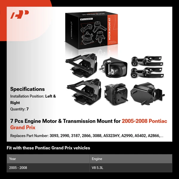 7 Pcs Engine Motor & Transmission Mount for 2005-2008 Pontiac Grand Prix