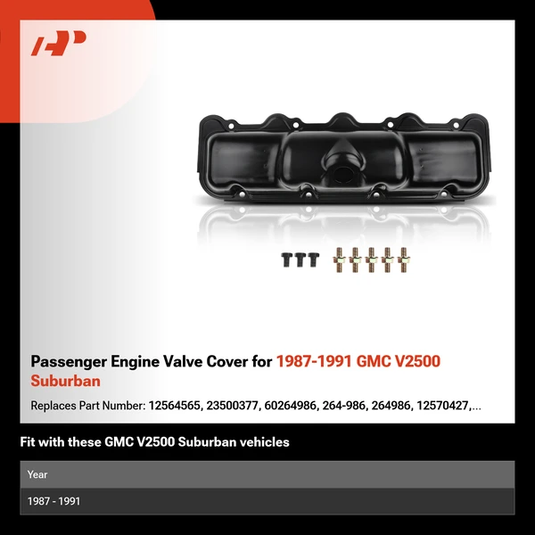 Passenger Engine Valve Cover for 1987-1991 GMC V2500 Suburban