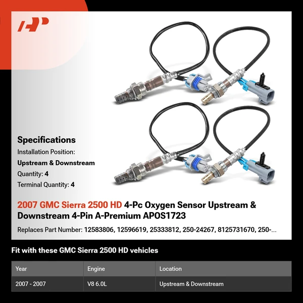 2007 GMC Sierra 2500 HD 4-Pc Oxygen Sensor Upstream & Downstream 4-Pin A-Premium APOS1723