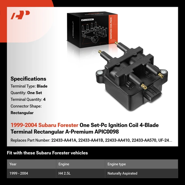 1999-2004 Subaru Forester One Set-Pc Ignition Coil 4-Blade Terminal Rectangular A-Premium APIC0098
