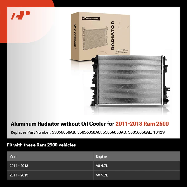 Aluminum Radiator without Oil Cooler for 2011-2013 Ram 2500