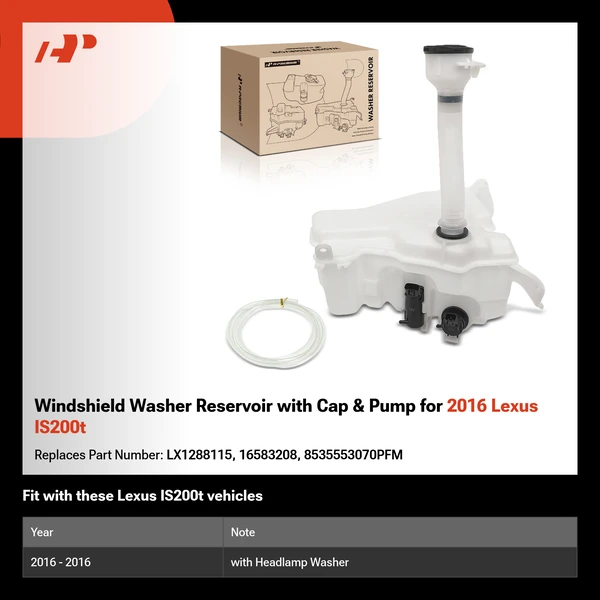 Windshield Washer Reservoir with Cap & Pump for 2016 Lexus IS200t