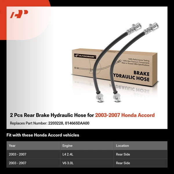 2 Pcs Rear Brake Hydraulic Hose for 2003-2007 Honda Accord