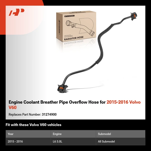 Engine Coolant Breather Pipe Overflow Hose for 2015-2016 Volvo V60