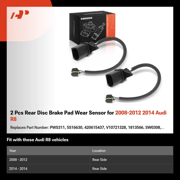 2 Pcs Rear Disc Brake Pad Wear Sensor for 2008-2012 2014 Audi R8