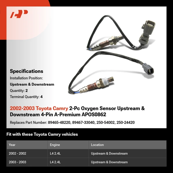 2002-2003 Toyota Camry 2-Pc Oxygen Sensor Upstream & Downstream 4-Pin A-Premium APOS0862