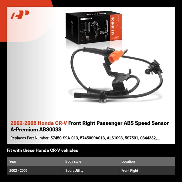 2002-2006 Honda CR-V Front Right Passenger ABS Speed Sensor A-Premium ABS0038
