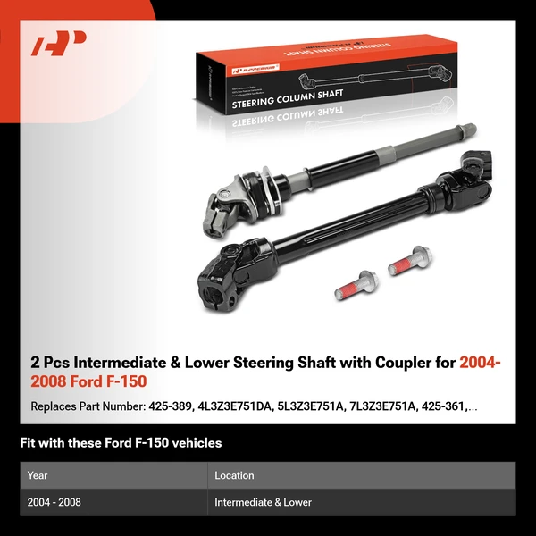 2 Pcs Intermediate & Lower Steering Shaft with Coupler for 2004-2008 Ford F-150
