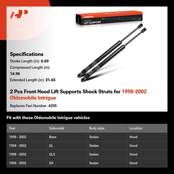 2 Pcs Front Hood Lift Supports Shock Struts for 1998-2002 Oldsmobile Intrigue