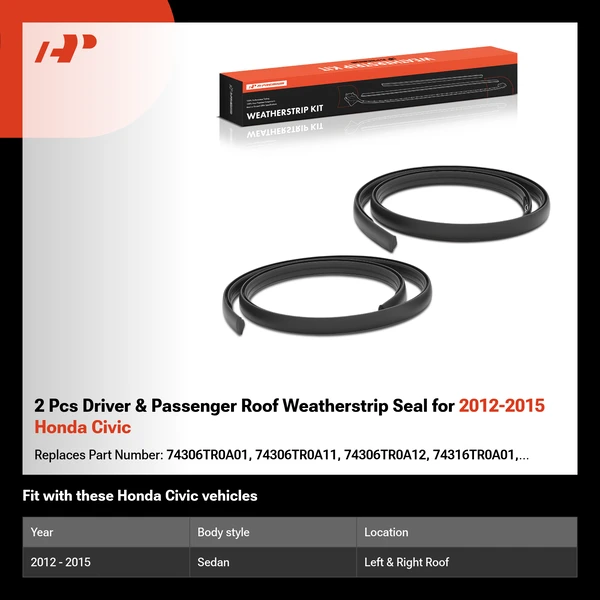2 Pcs Driver & Passenger Roof Weatherstrip Seal for 2012-2015 Honda Civic