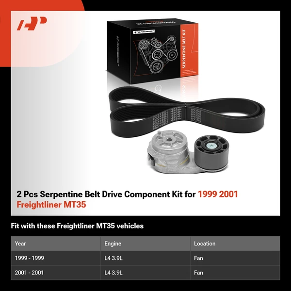 2 Pcs Serpentine Belt Drive Component Kit for 1999 2001 Freightliner MT35
