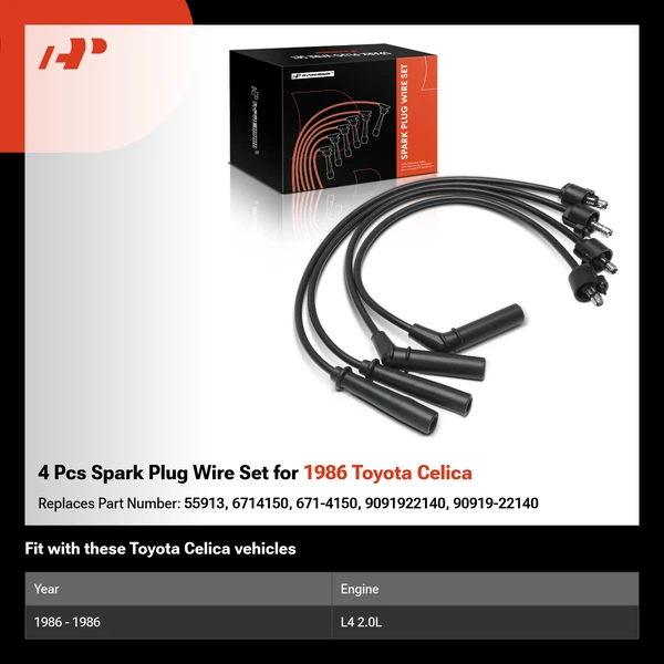 4 Pcs Spark Plug Wire Set for 1986 Toyota Celica