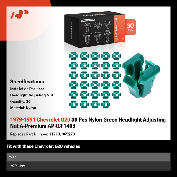1979-1991 Chevrolet G20 30 Pcs Nylon Green Headlight Adjusting Nut A-Premium APRCF1403