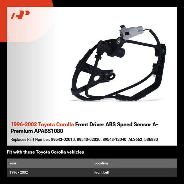 1996-2002 Toyota Corolla Front Driver ABS Speed Sensor A-Premium APABS1080