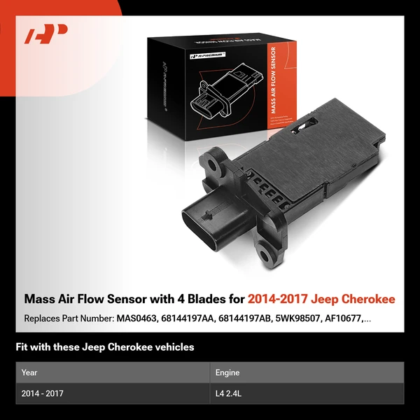 Mass Air Flow Sensor with 4 Blades for 2014-2017 Jeep Cherokee