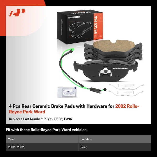 4 Pcs Rear Ceramic Brake Pads with Hardware for 2002 Rolls-Royce Park Ward