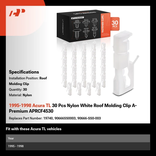 1995-1998 Acura TL 30 Pcs Nylon White Roof Molding Clip A-Premium APRCF4530
