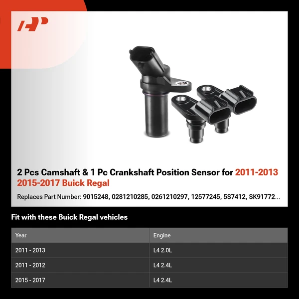 2 Pcs Camshaft & 1 Pc Crankshaft Position Sensor for 2011-2013 2015-2017 Buick Regal