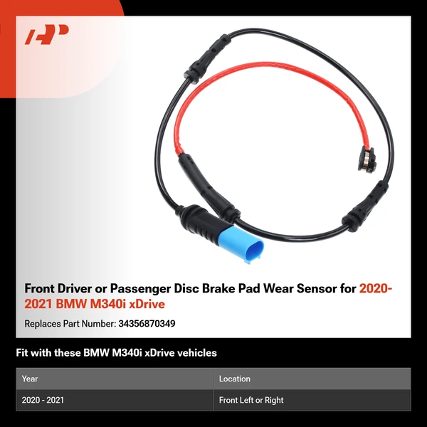 Front Driver or Passenger Disc Brake Pad Wear Sensor for 2020-2021 BMW M340i xDrive