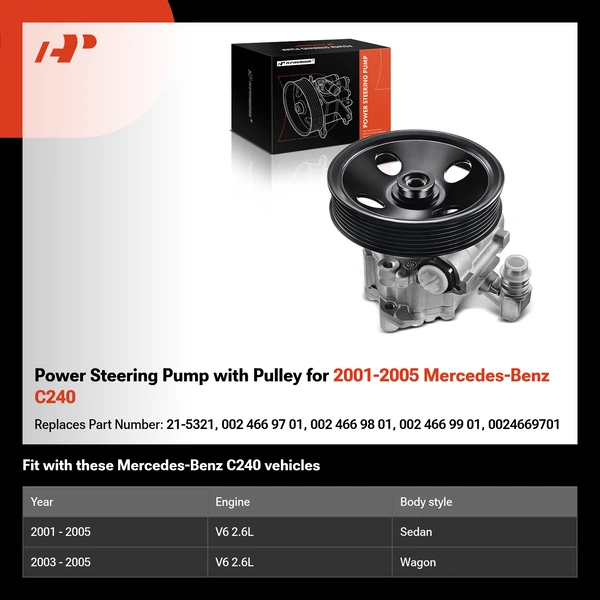 Power Steering Pump with Pulley for 2001-2005 Mercedes-Benz C240