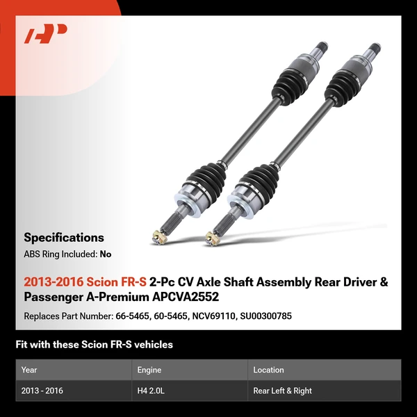 2013-2016 Scion FR-S 2-Pc CV Axle Shaft Assembly Rear Driver & Passenger A-Premium APCVA2552