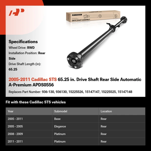 2005-2011 Cadillac STS 65.25 in. Drive Shaft Rear Side Automatic A-Premium APDS0556