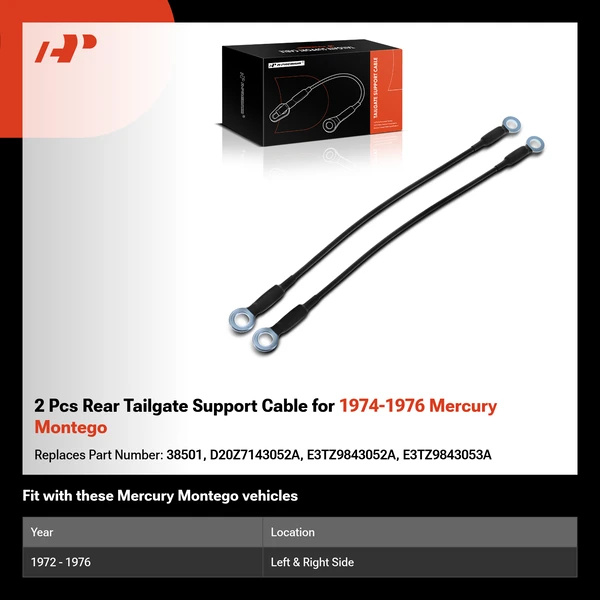 2 Pcs Rear Tailgate Support Cable for 1974-1976 Mercury Montego