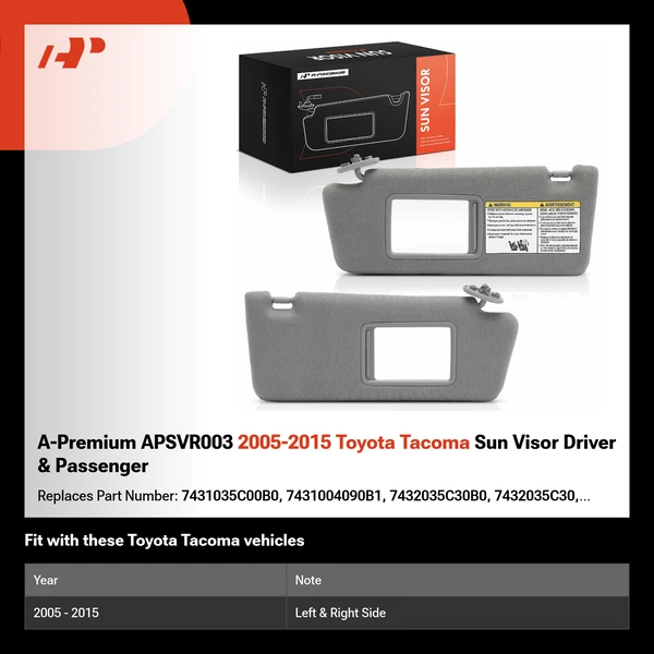 A-Premium APSVR003 2005-2015 Toyota Tacoma Sun Visor Driver & Passenger