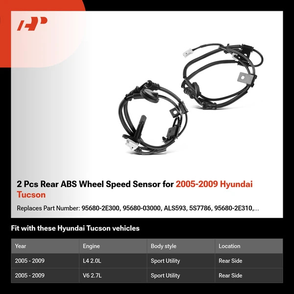 2 Pcs Rear ABS Wheel Speed Sensor for 2005-2009 Hyundai Tucson