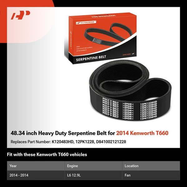 48.34 inch Heavy Duty Serpentine Belt for 2014 Kenworth T660