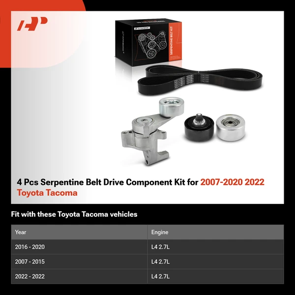 4 Pcs Serpentine Belt Drive Component Kit for 2007-2020 2022 Toyota Tacoma