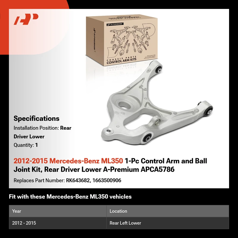 2012-2015 Mercedes-Benz ML350 1-Pc Control Arm and Ball Joint Kit, Rear Driver Lower A-Premium APCA5786