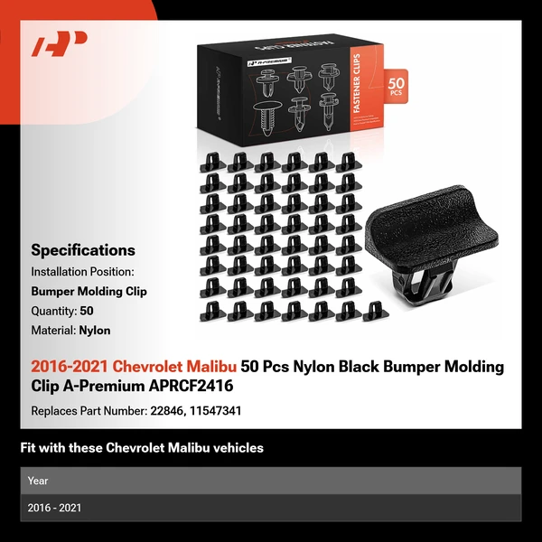 2016-2021 Chevrolet Malibu 50 Pcs Nylon Black Bumper Molding Clip A-Premium APRCF2416